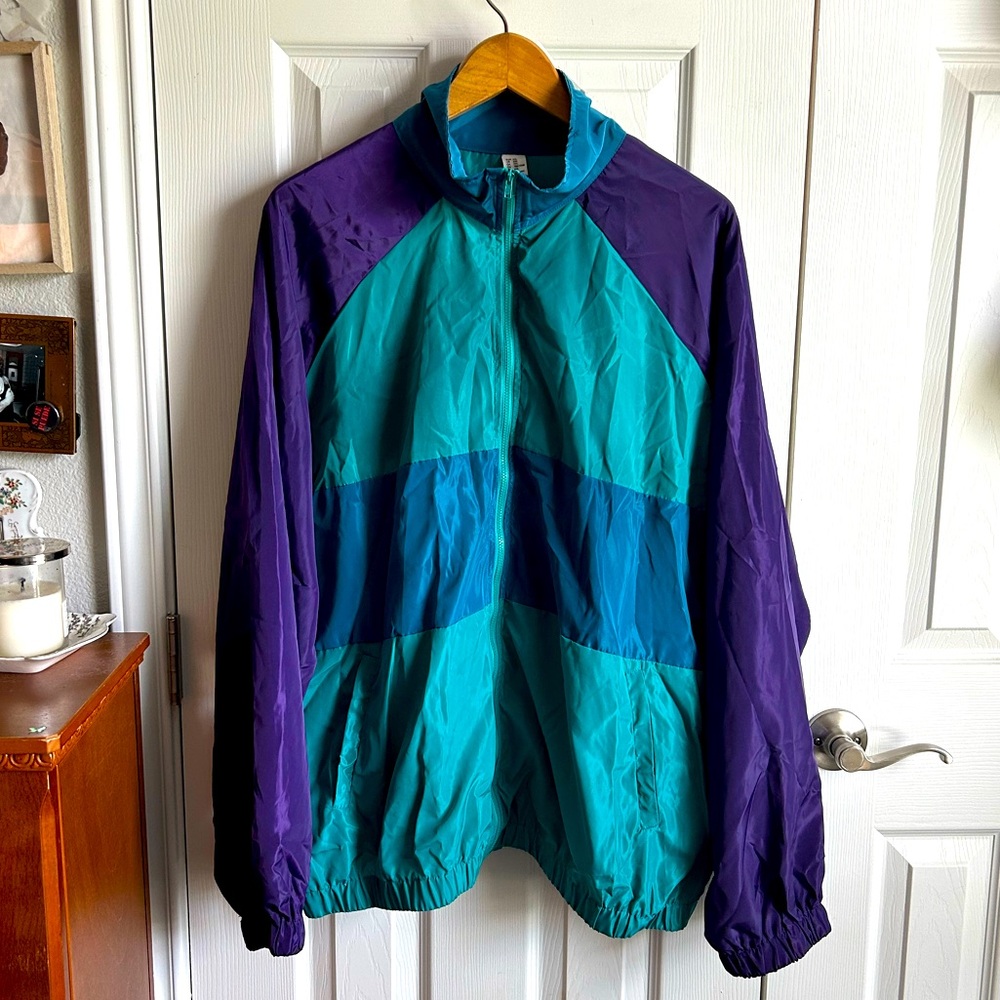 aqua blue & purple colorblock windbreaker